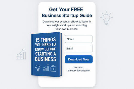 mockup for social media lead page for free ebook 15 things you need to know before starting a business